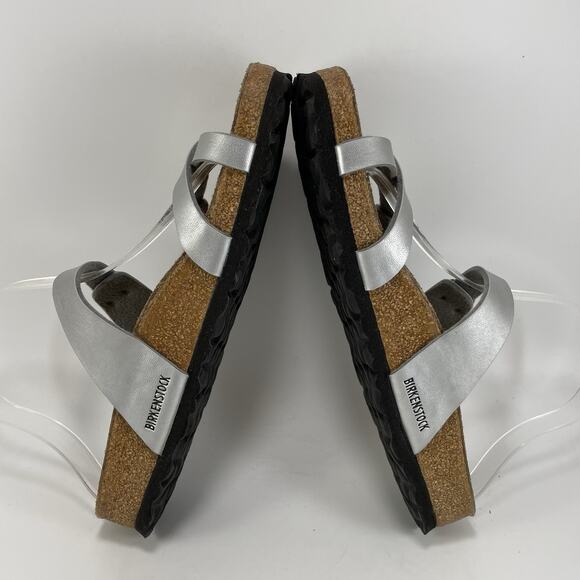 Birkenstock Mayari Sandals Womens Size 39/ 8-8.5 Silver Toe Loop Slides Birkibuc - Picture 6 of 9